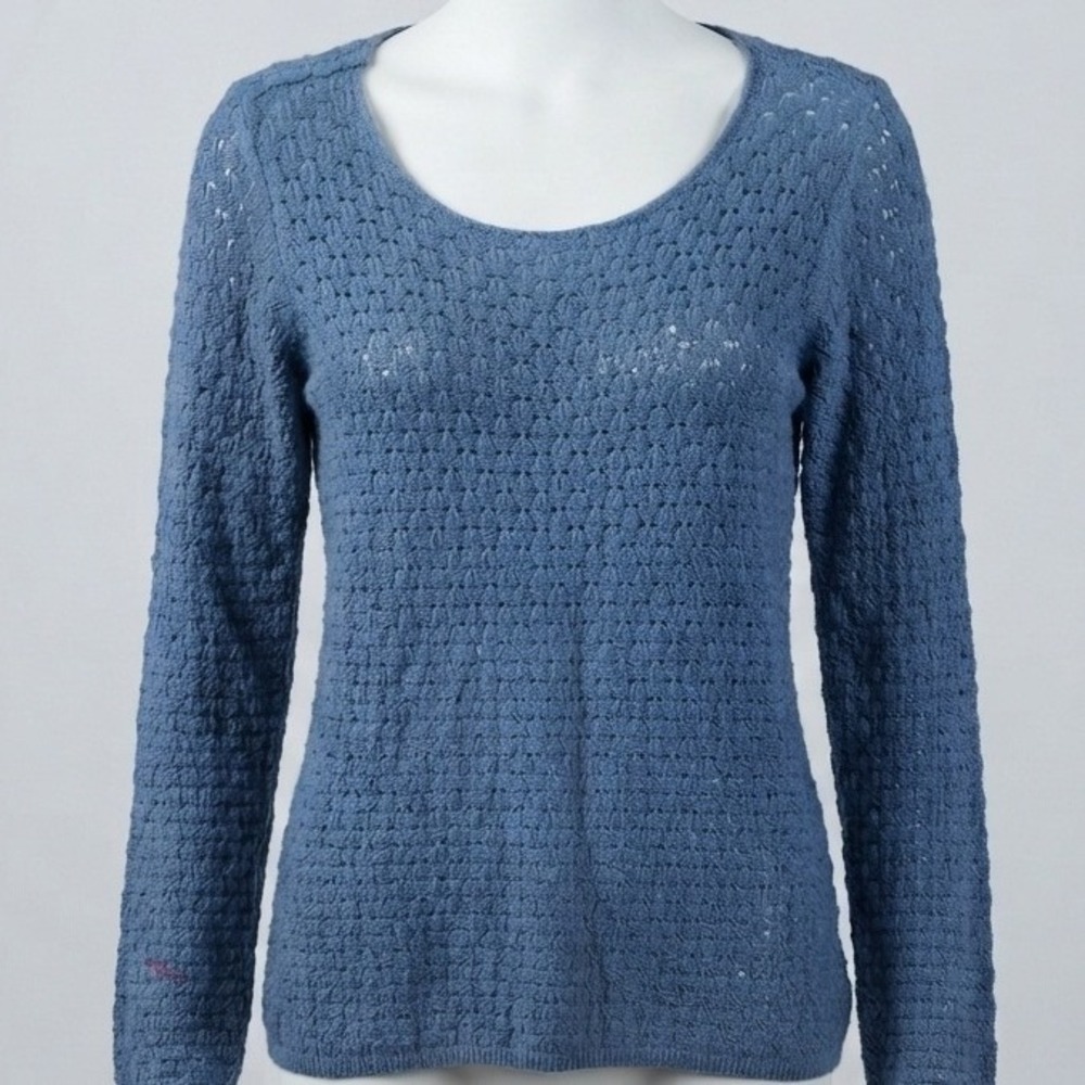 Liz Claiborne Blue Pointelle Knit Scoop Neck Long Sleeve Sweater Large